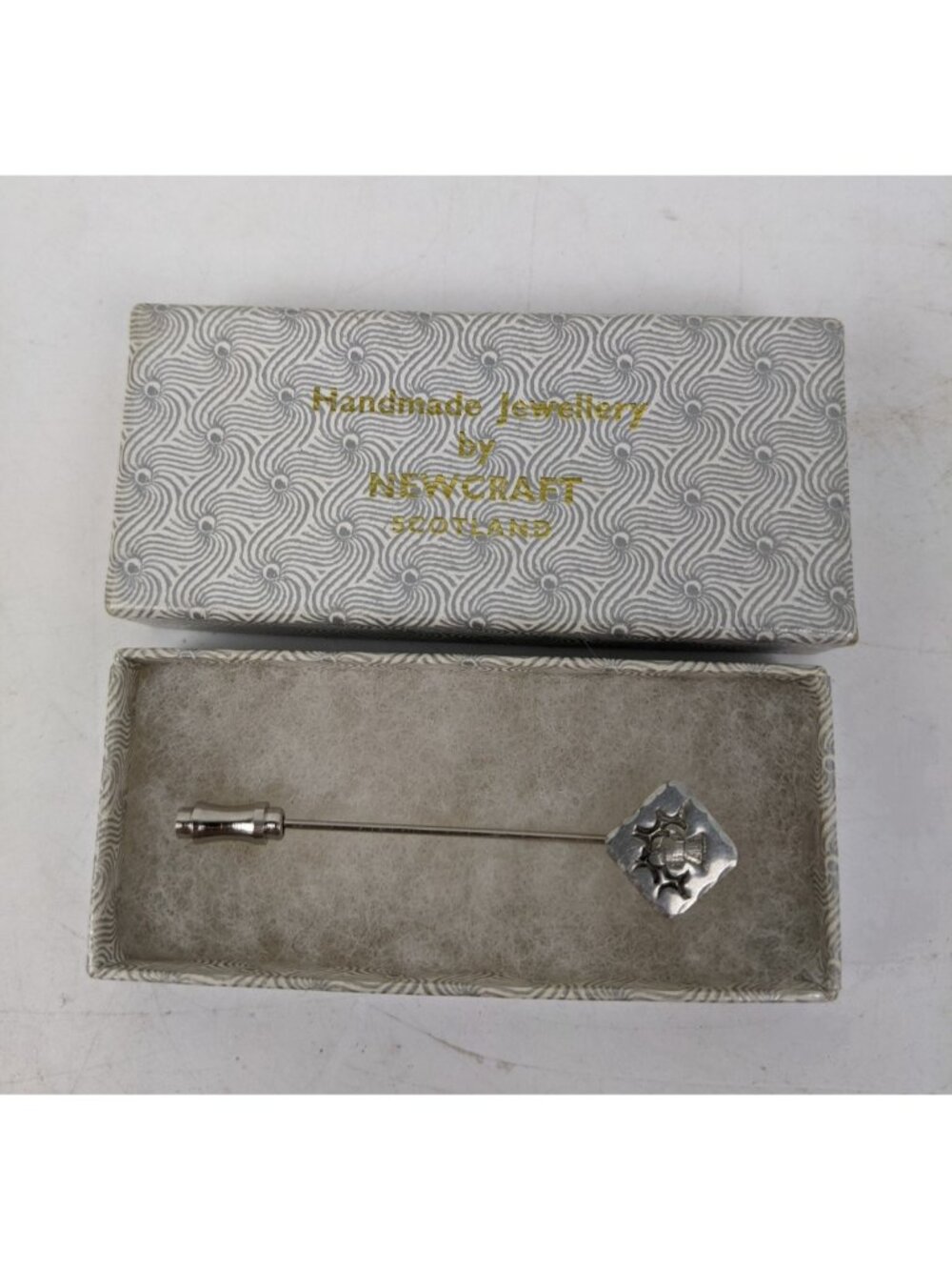 Vintage Scottish Stick Pin Lapel Hat Pin Silver Thistle Emblem Newcraft Scotland